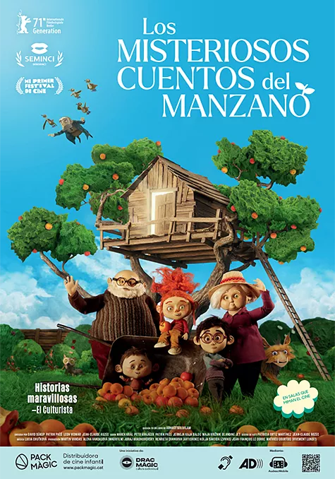 Caràtula de la pel.lícula Los misteriosos cuentos del manzano Pelicula Los misteriosos cuentos del manzano, animacio, director David Súkup i Patrik Pašš i Leon Vidmar y Jean-Claude Rozec
