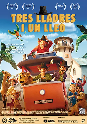 Caràtula de la pel.lícula Tres lladres i un lleó (CAT) Pelicula Tres lladres i un lleó CAT, animacio, director Rasmus A. Sivertsen