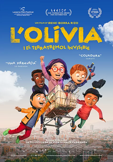 Caràtula de la pel.lícula L Pelicula LOlivia i el terratrèmol invisible CAT, animacio aventures, director Irene Iborra