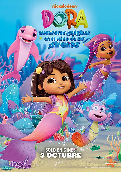 Caràtula de la pel.lícula Dora. Aventuras mágicas en el reino de las sirenas Pelicula Dora. Aventuras mágicas en el reino de las sirenas, animacio, director Don Kim i J. Meeka Stuart