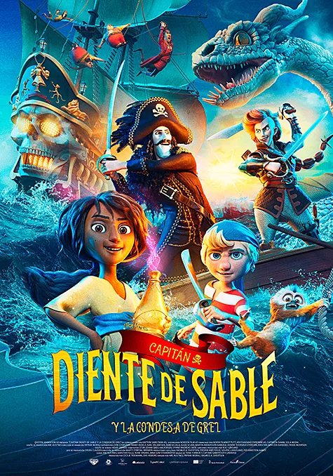 Carátula de la película Capitán Diente de Sable y la condesa de Grel Pelicula Capitán Diente de Sable y la condesa de Grel, animacion aventuras, director Are Austnes y Rasmus A. Sivertsen y Yaprak Morali