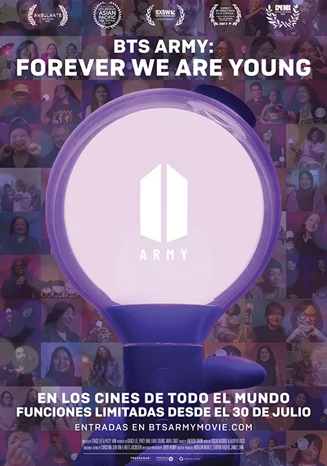Carátula de la película BTS Army: Forever We Are Young Pelicula BTS Army: Forever We Are Young, documental musical, director Patty Ahn y Grace Lee